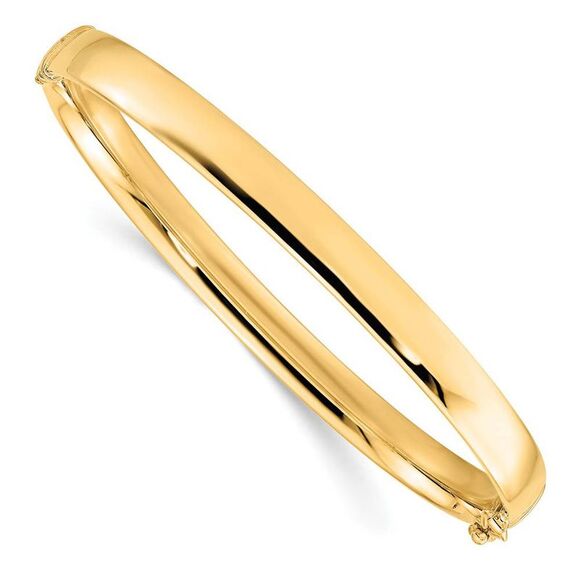5.9mm 10k Yellow Gold Polished Hollow Hinged Bangle Bracelet - Picture 1 of 5